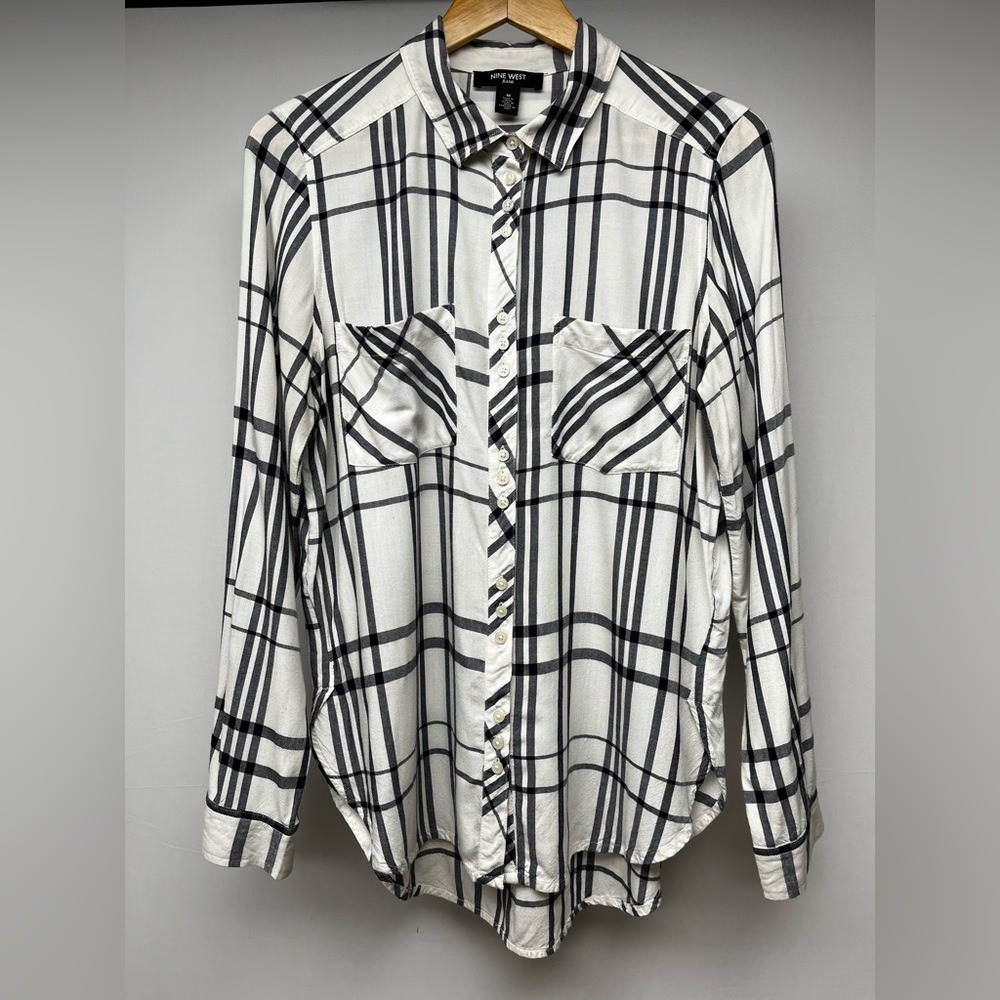 Navy Blue and White Plaid button down by Nine West Jeans
